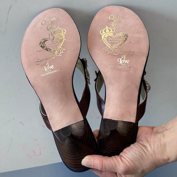 Beverly Feldman heels slides size 8.5 jeweled leopard kitten beachy VTG mobwife - Picture 15 of 15